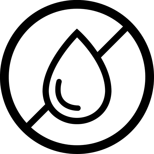 Black icon of an oil droplet with a line through it on a white background which denotes that Gloskee skincare products are mineral oil free